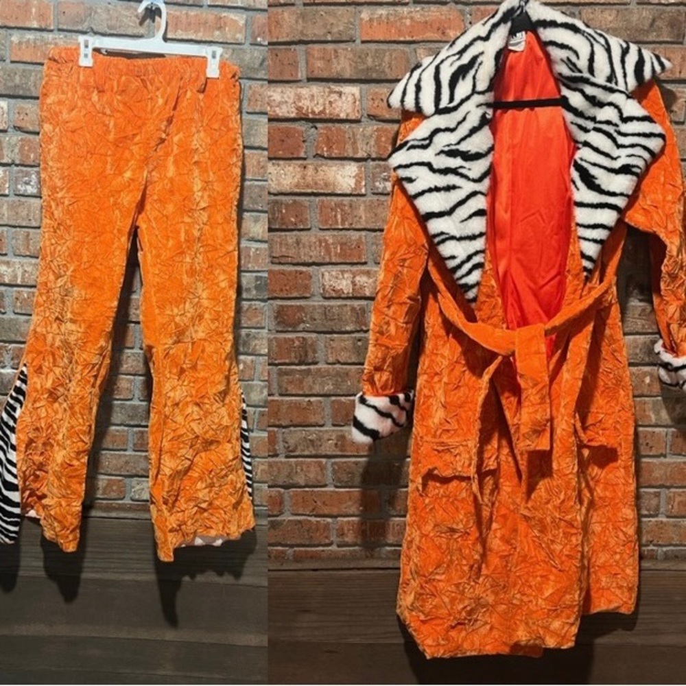 HALLOWEEN PIMP COSTUME orange/ zebra striped. One size fits most.